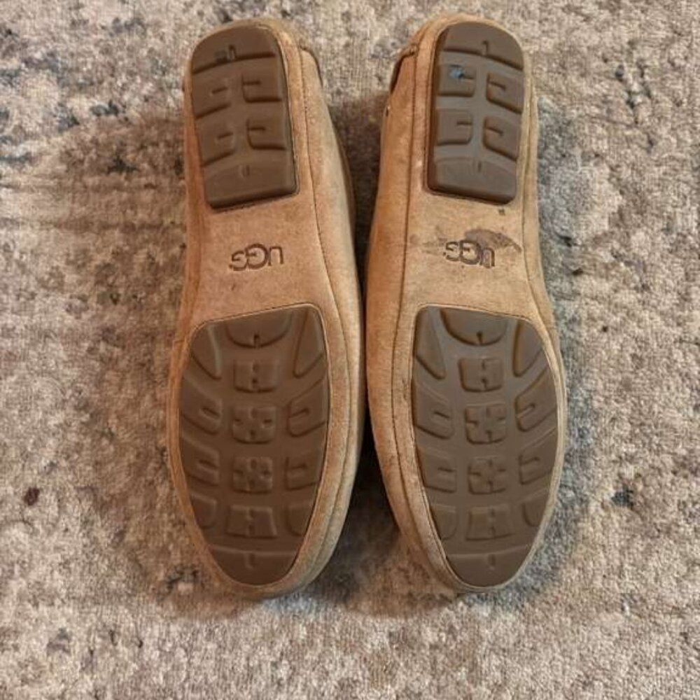 UGG Tan Suede Slip-On Loafers with Gold Accent - Picture 5 of 6